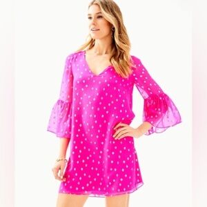 Lilly Pulitzer Caroline Silk Tunic Dress Pink Gold Womens Size 6